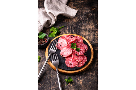 Sliced spicy tasty salami sausage