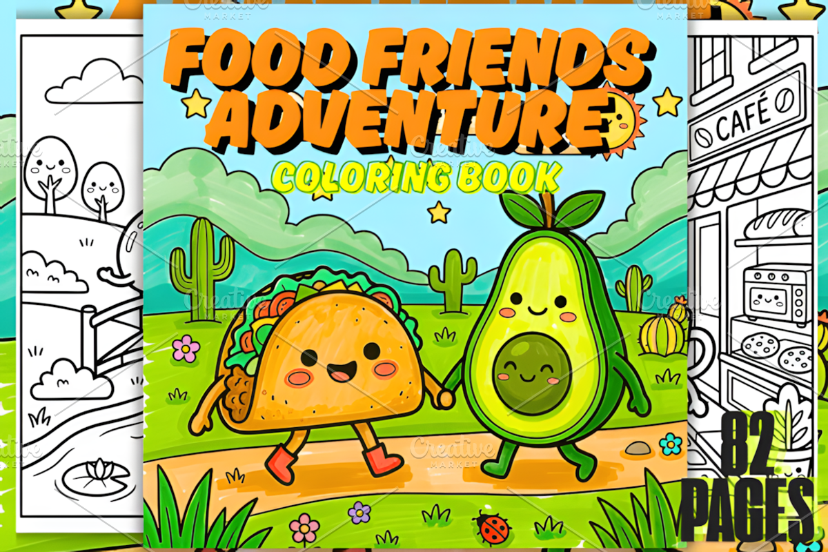 Food Friends Adventure Coloring Book, a Food Illustration by Ink Gallery (Photo 1 of 3)