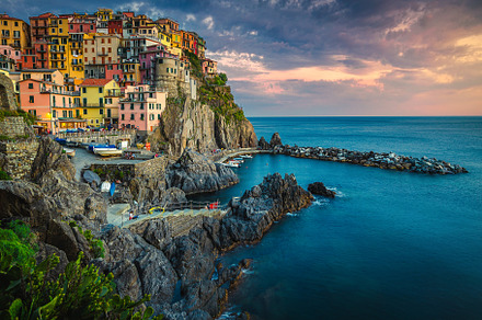 Village with colorful seaside houses