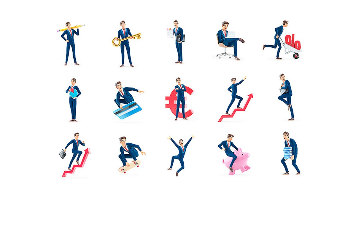 Businessman – Set of 50 Poses, a Person Illustration by 3DMask (Photo 5 of 6)