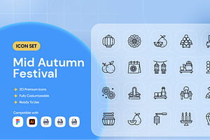 Mid Autumn Festival Icon Set, an Outline Icon by Nathaya Studio