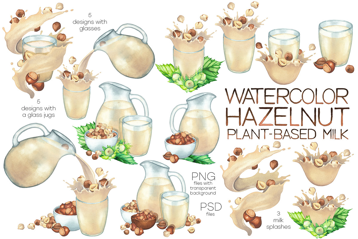 Watercolor hazelnuts and milk, a Food Illustration by Ekaterina Glazkova (Photo 4 of 10)
