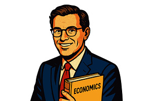 male economist with economics book, a Person Illustration by AlexArt