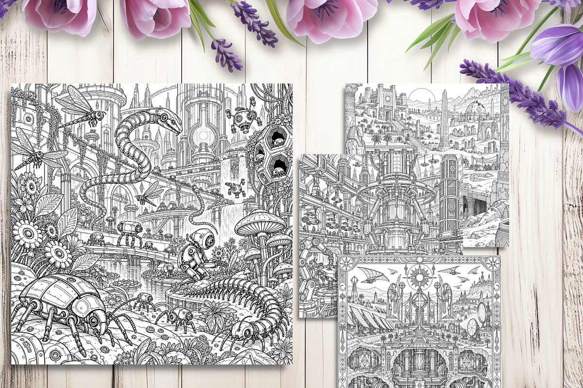 Alien Sci Fi Coloring Pages Bundle, a Brochure Template by LA Design (Photo 6 of 10)