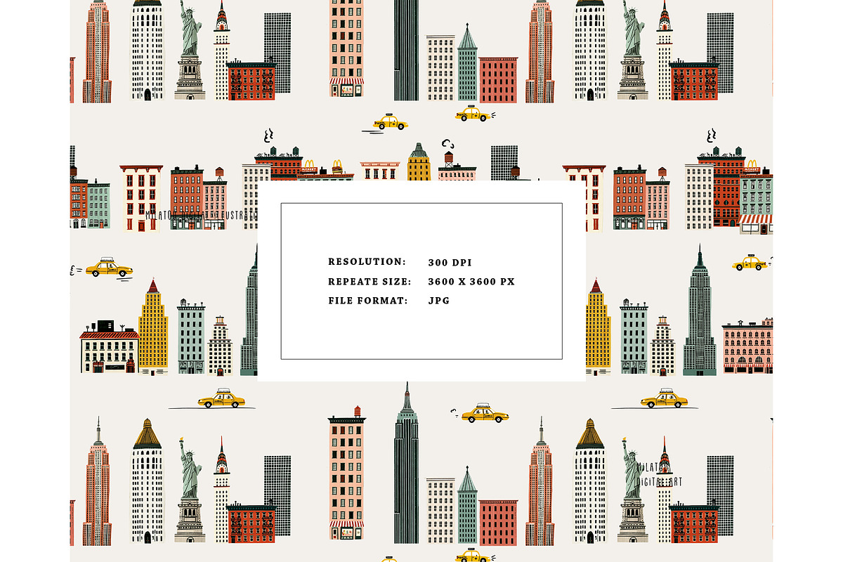 New York City Landscape Taxi pattern, a Pattern Graphic by Milatoo (Photo 2 of 3)