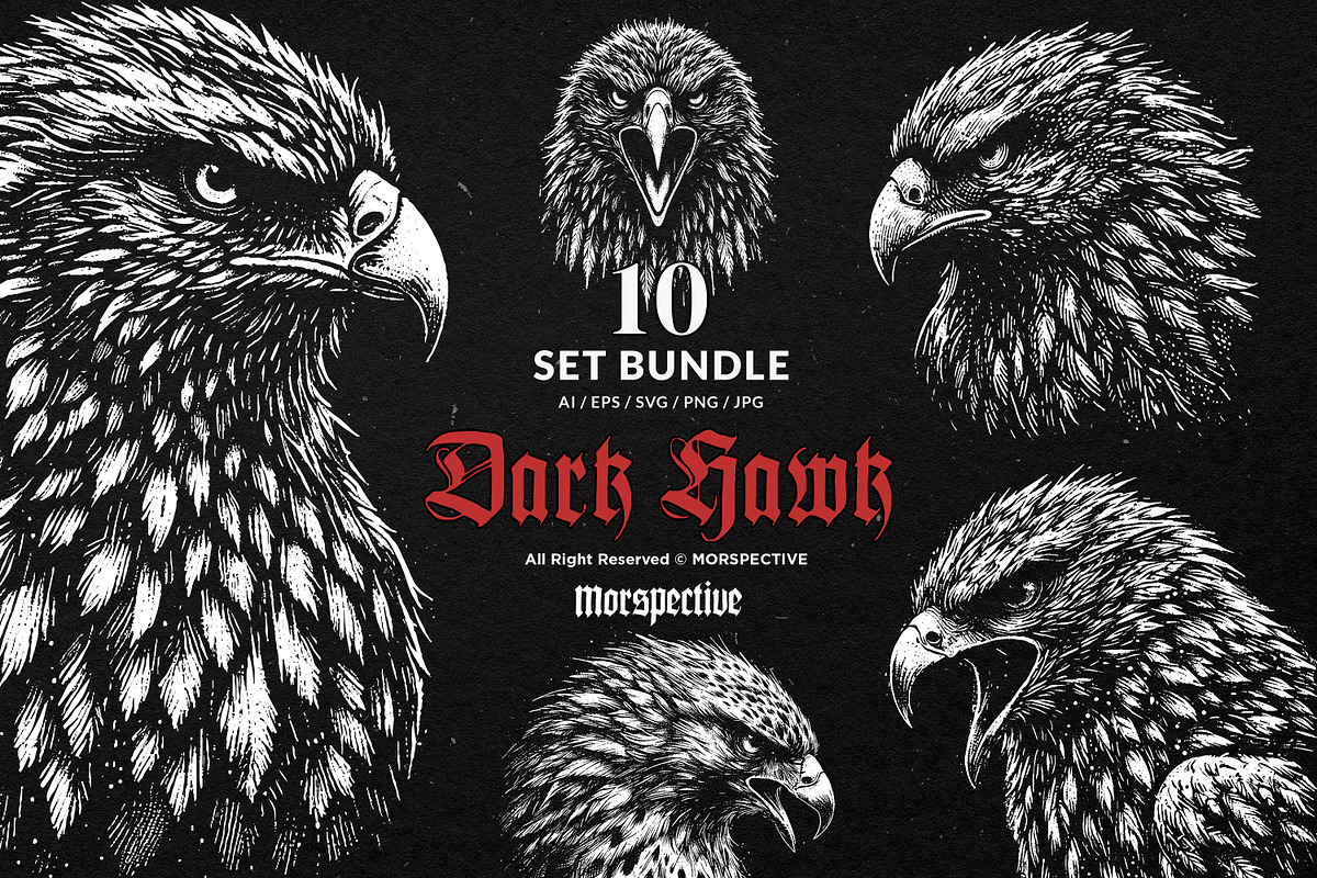 10 Bundle Dark Art Hawk Head Bird, an Illustration by Morspective (Photo 1 of 7)