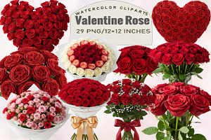 Valentine Rose Bouquets Clipart Bund, an Illustration by SVGArt
