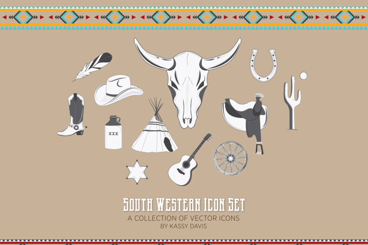 South Western Vector Icon Set, a Texture Illustration by GraphicsByKassy (Photo 1 of 5)