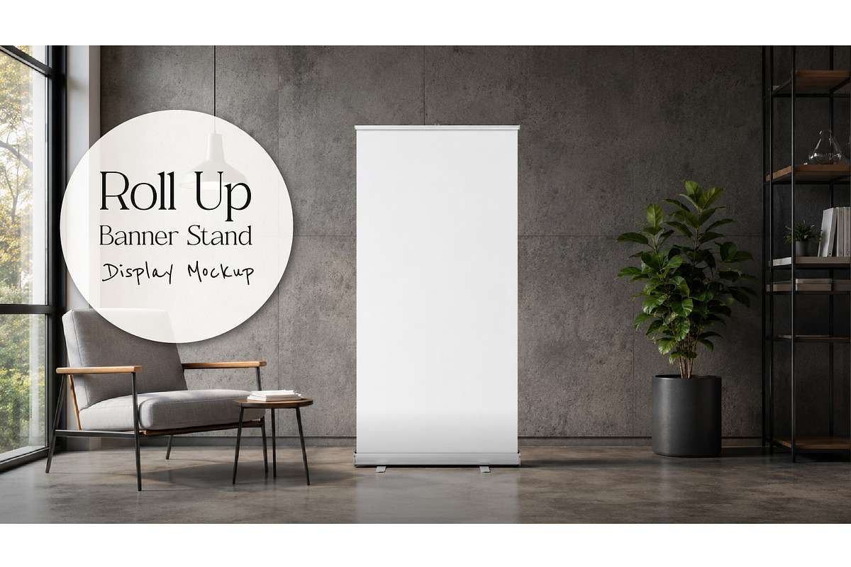 Roll Up Banner Stand Display Mockup, an Advertising Mockup by studiogstock (Photo 2 of 3)