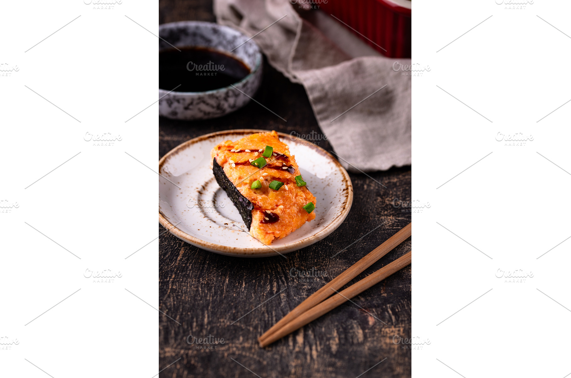 Baked sushi roll cake with crab, a Food & Drink Photo by Yulia Furman
