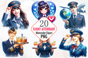 Flight Attendant Watercolor Cliparts, an Illustration by RobertsArt