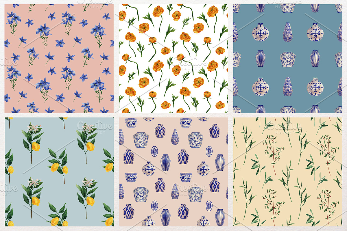 Set of flowers and citrus, a Decorative Illustration by a_ptichkina (Photo 9 of 10)