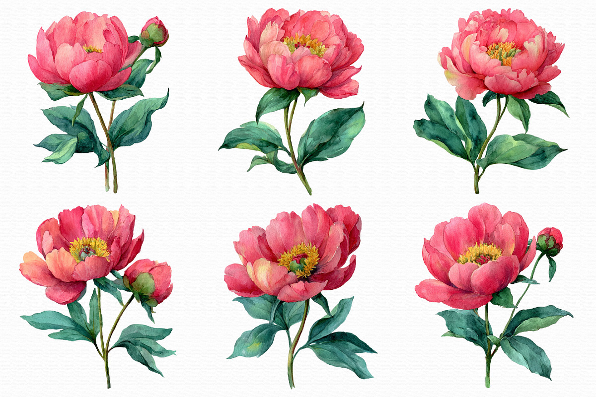 Watercolor Peony Clipart PNG, an Illustration by Libby Wishes (Photo 4 of 5)
