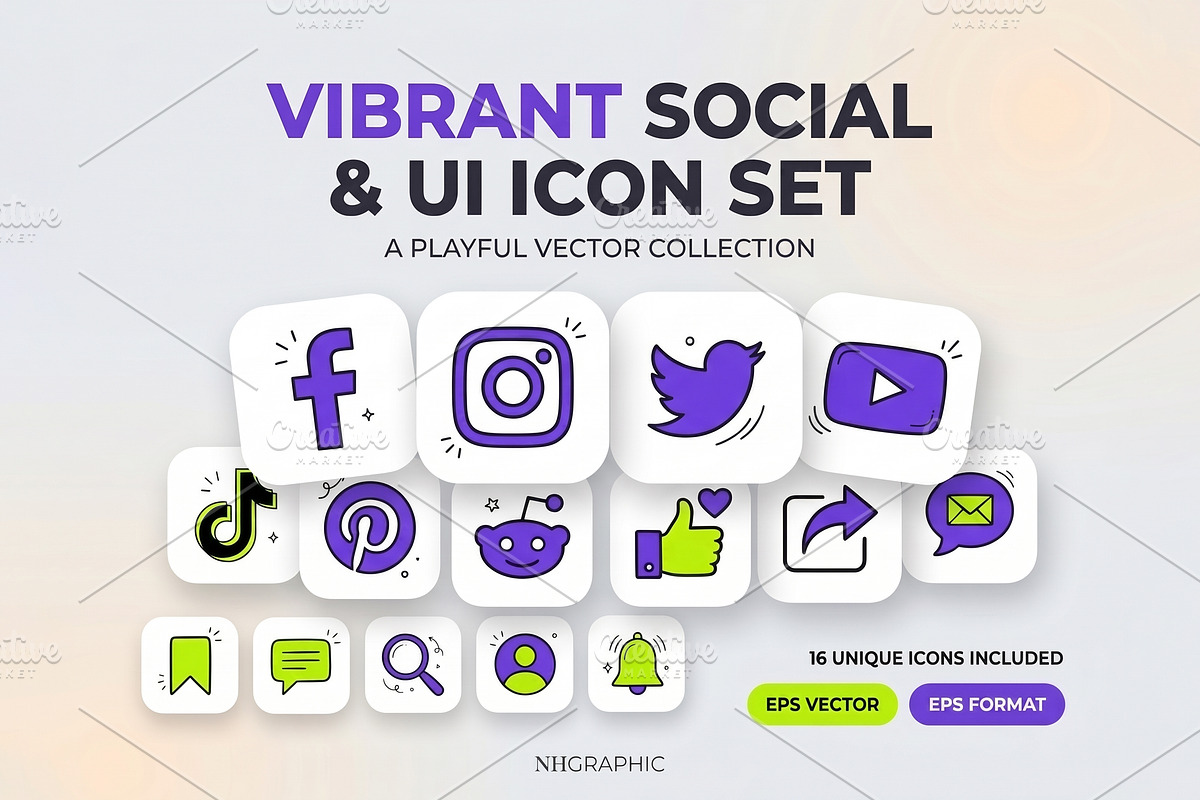 Social Media UI Icon EPS Bundle, a Technology Illustration by NH graphic (Photo 1 of 3)
