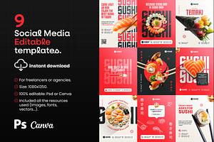 Social Media – Sushi (PSD + Canva), a Social Media Template by Nina Shaw