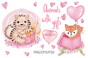 Valentine's Card Love Tiger Fox Box, an Animal Illustration by PawGraphic (Thumbnail 1 of 9)