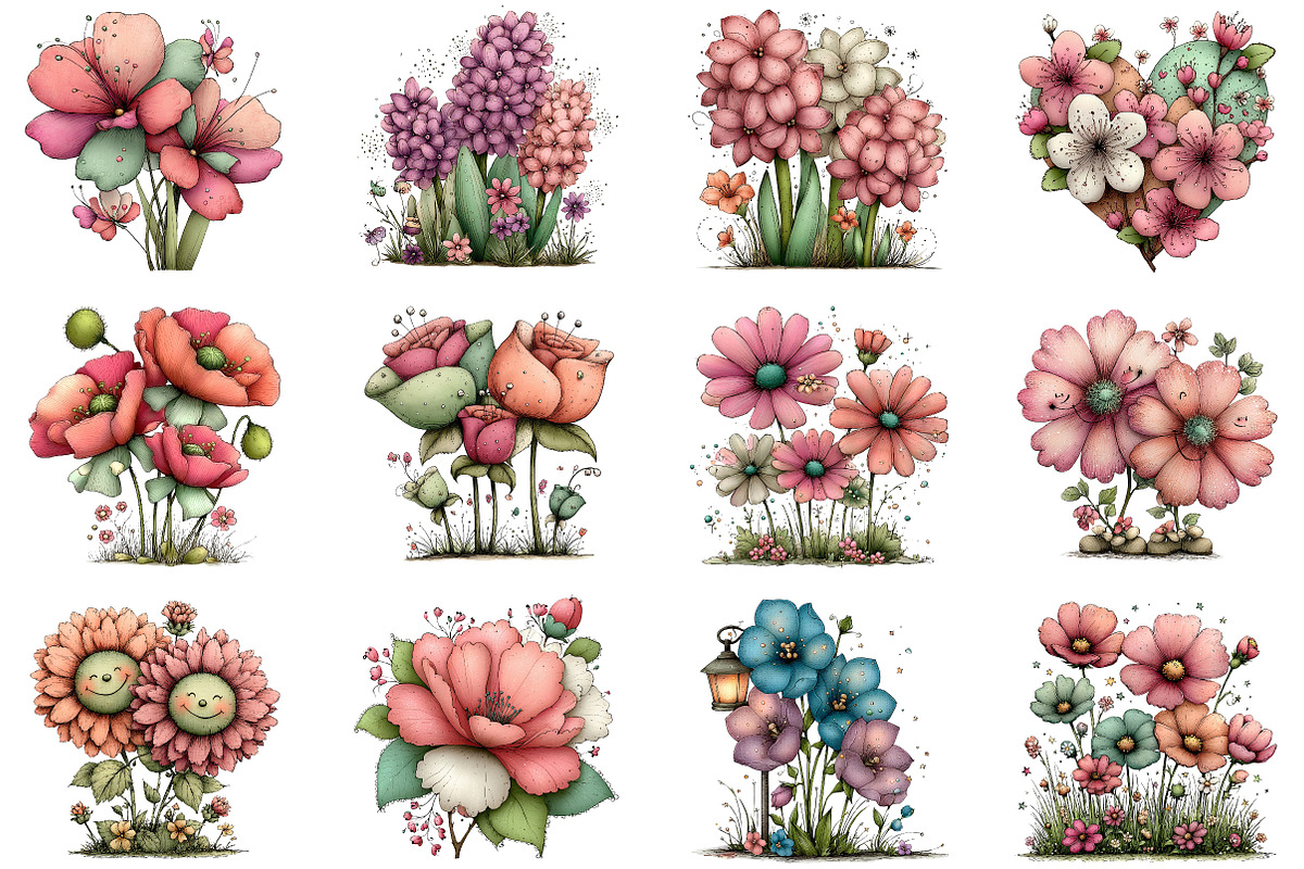 Whimsical Spring Flowres Clipart, an Illustration by Dream Creation (Photo 3 of 6)