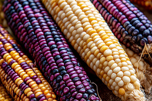 Colorful heirloom corn cobs on, a Food & Drink Photo by MistyDay
