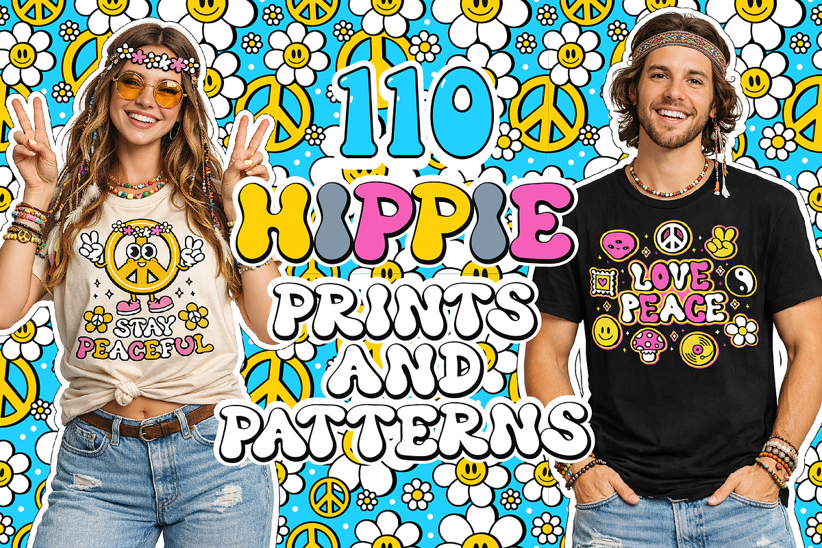 110 Hippie Prints & Seamless Pattern, a Decorative Illustration by Slavko Kahovsky (Photo 1 of 6)