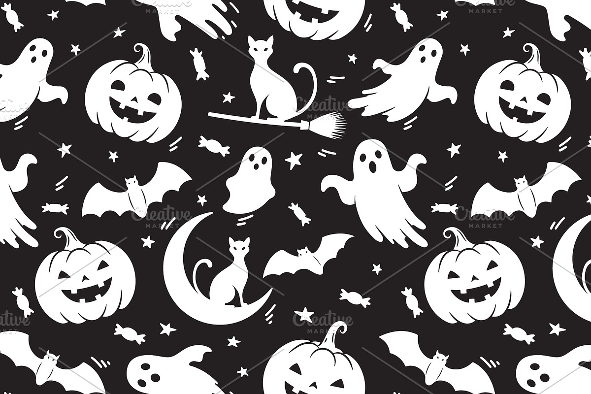 Black and white Halloween pattern, a Pattern Graphic by Yayasya (Photo 2 of 3)