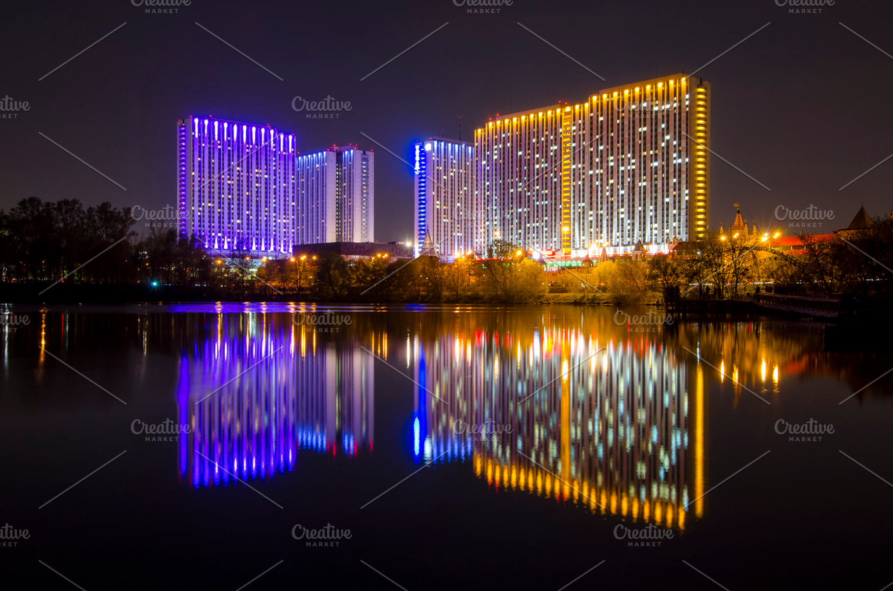 Night city. Izmailovo Hotel in Moscow, Russia, an Architecture Photo by Yury Dmitrienko