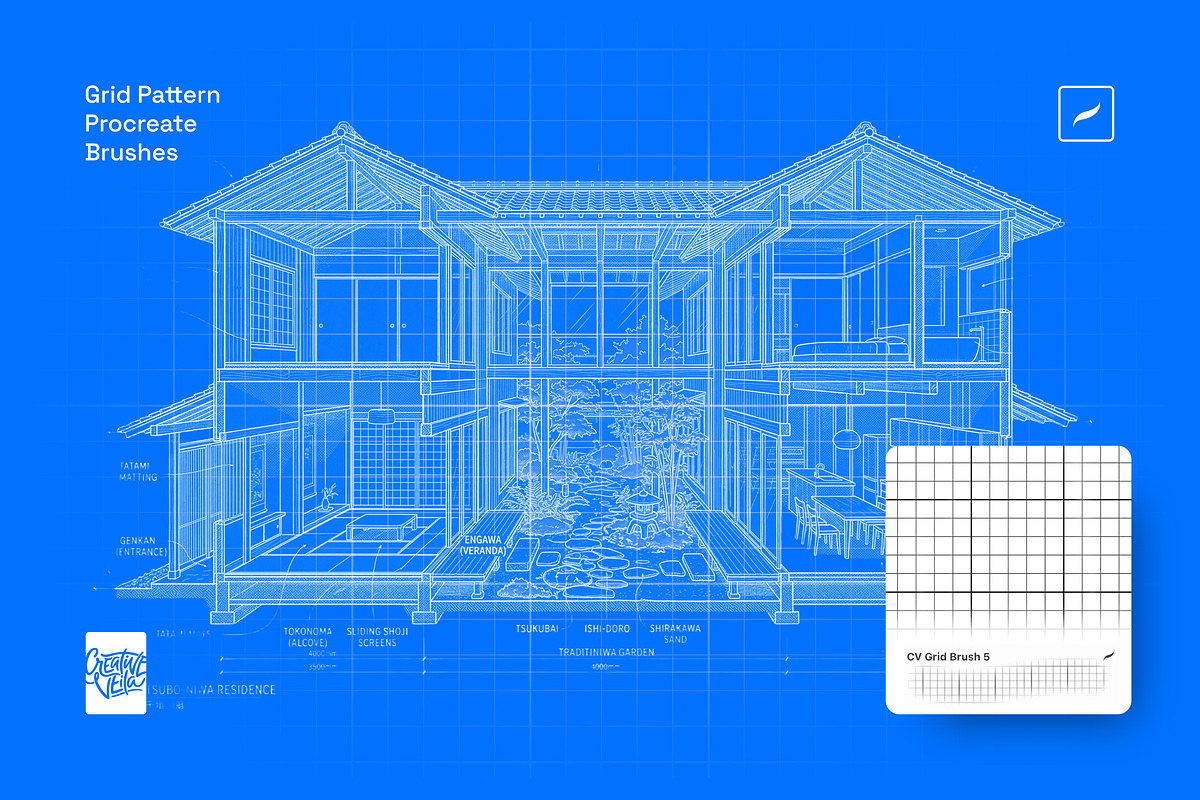 Grid Pattern Procreate Brushes, a Brush Add-On by Creative Veila (Photo 2 of 9)