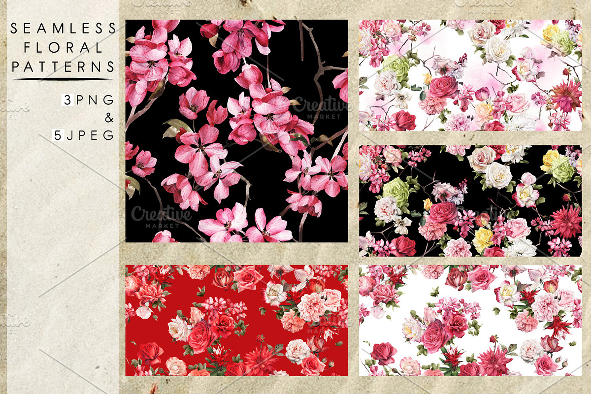Seamless patterns with pink flowers, a Pattern Graphic by ollalya