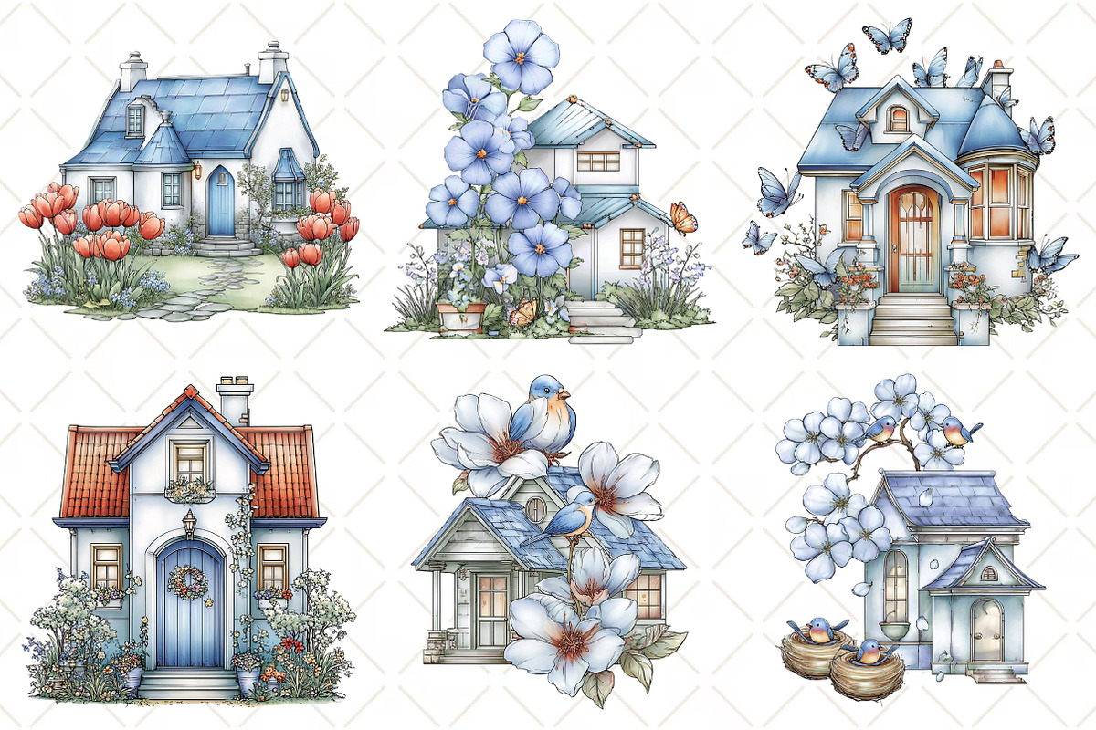 Watercolor Cute Spring House Clipart, an Illustration by Black Bird Studio (Photo 4 of 5)