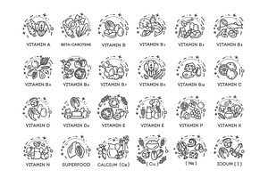 Groups of healthy fruit, Vegetables, a Food Illustration by Tettygreen