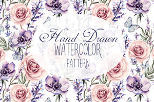 12 HandDrawn Watercolor PATTERNS