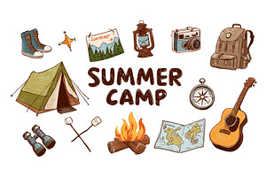 Camp gear hand drawn. Hiking, an Animal Illustration by Stock-Smart-Start