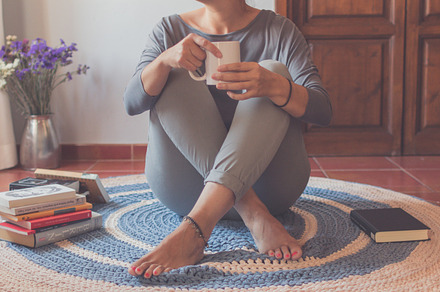 Relax over the blue and beige carpet