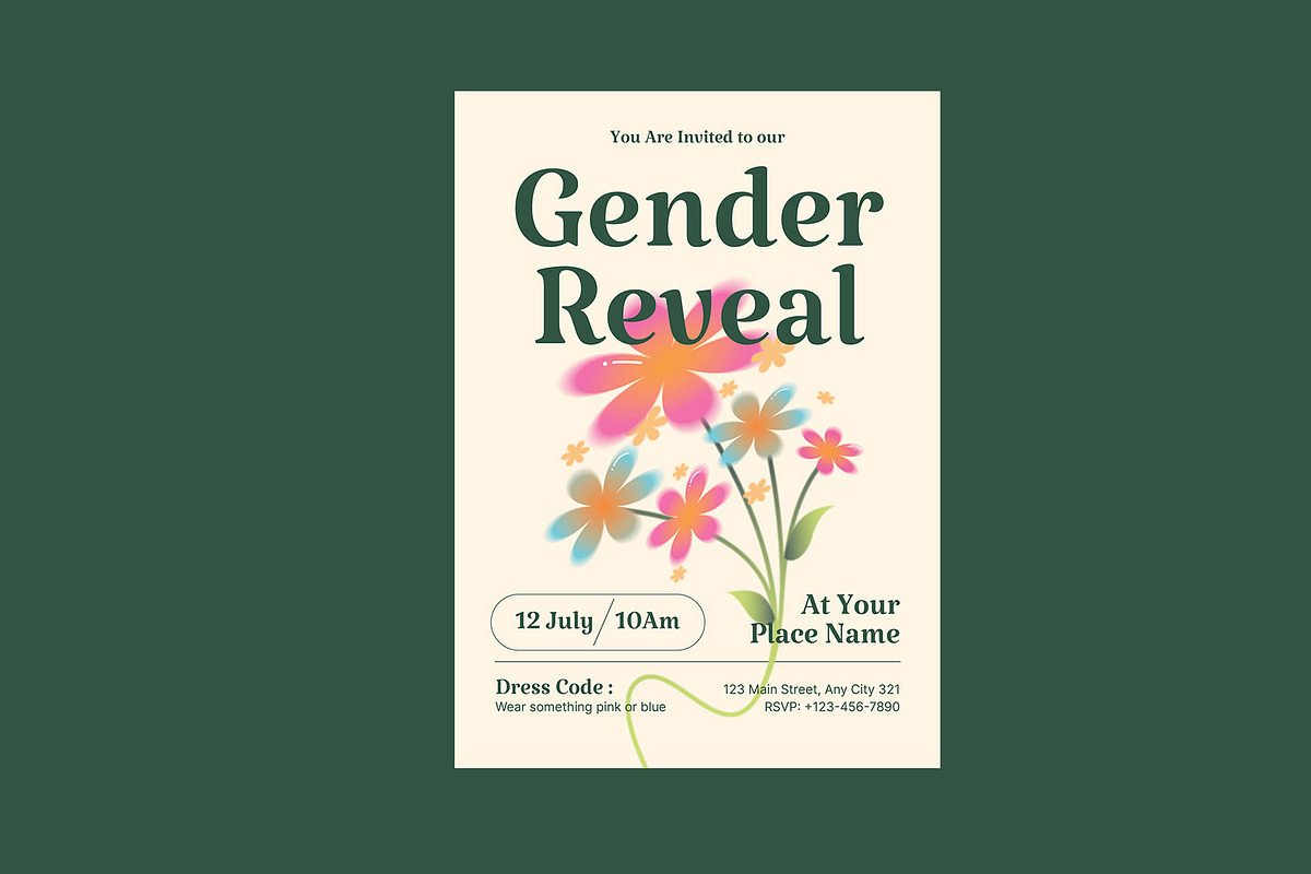 Floral Gender Reveal Invitation, a Card Template by Neermana (Photo 3 of 4)