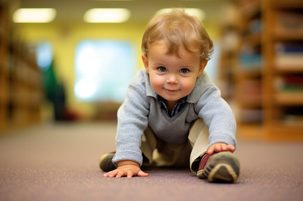 An up - close, candid shot of a toddler, ready for his first day, a School & Education Photo by designvectx