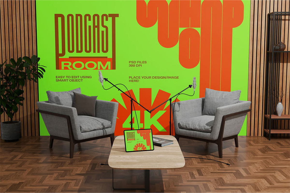 Podcast Room Mockup, an iPad Mockup by zphotographystudio (Photo 1 of 4)
