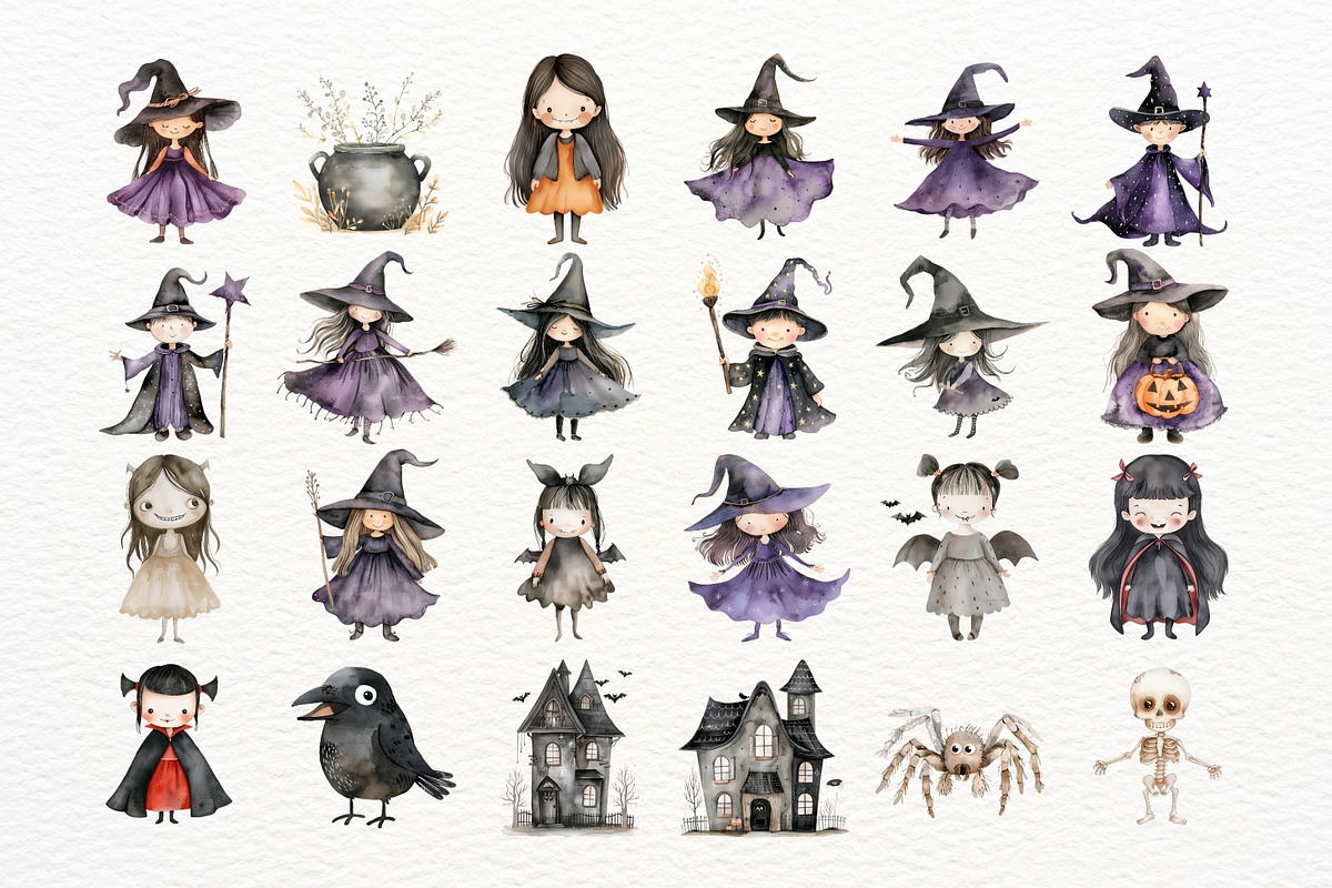 Watercolor Cute Halloween Cliparts =, an Illustration by Nicolle's Colorful Art (Photo 3 of 7)