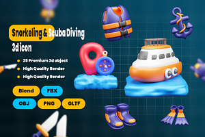 Snorkeling & Scuba Diving 3d Icon, an Object 3D Model by Ui Stock