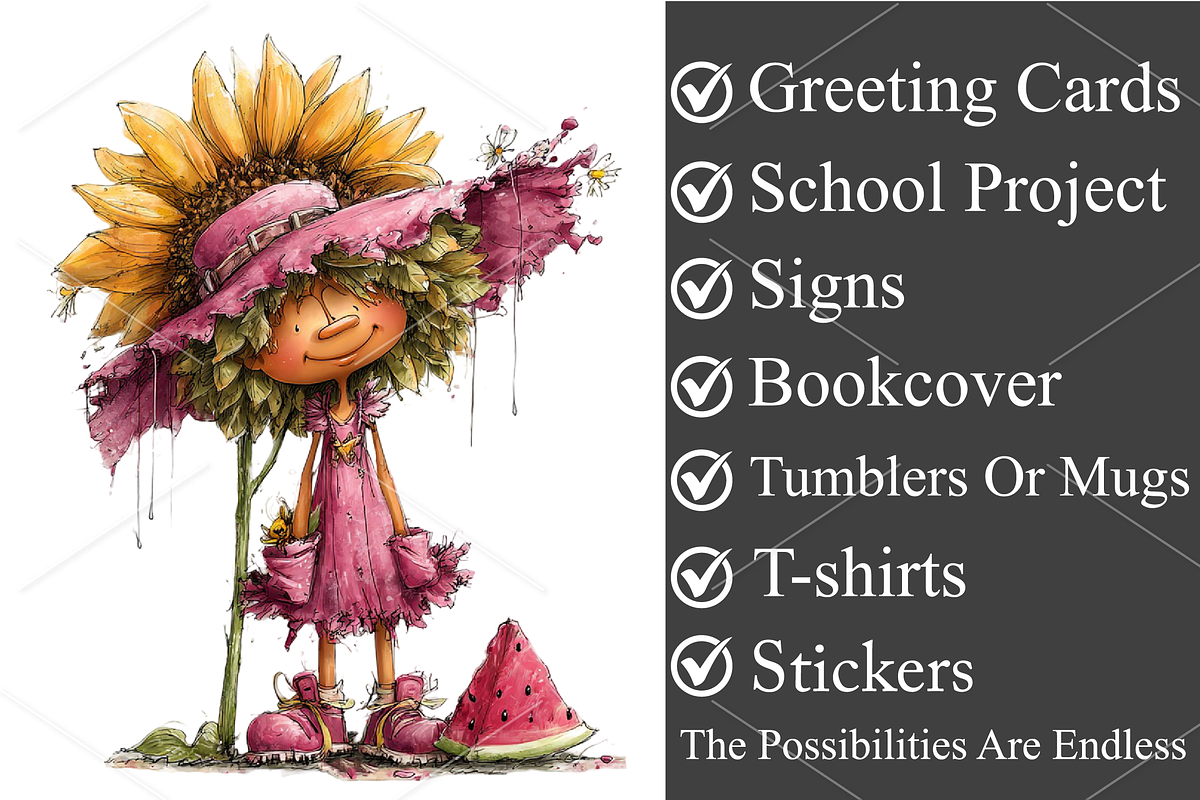 Summer Funny Sunflower Girls Clipart, a Seasonal Illustration by Canvas Craft (Photo 3 of 7)