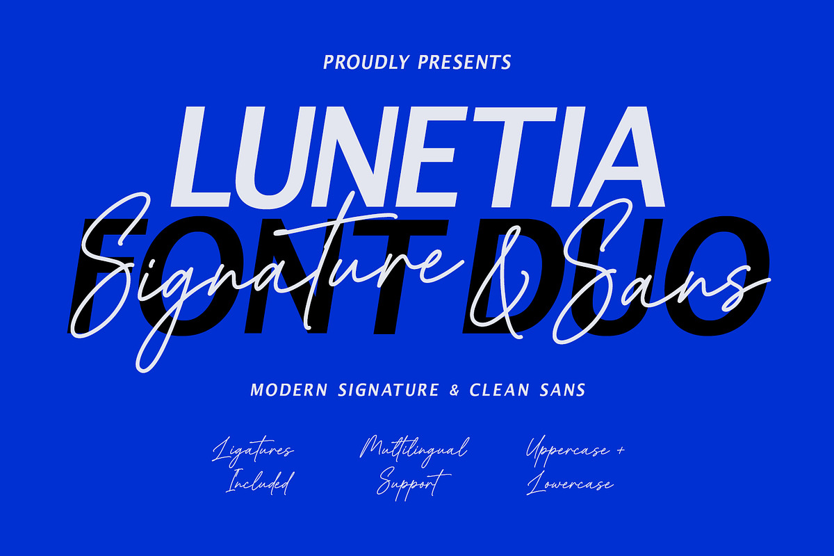 Lunetia Modern Signature Sans Duo, a Script Font by Maulana Creative (Photo 1 of 7)