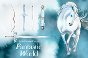 Watercolor Fantastic World Clipart, a Person Illustration by ArtCreationsDesign (Thumbnail 13 of 23)