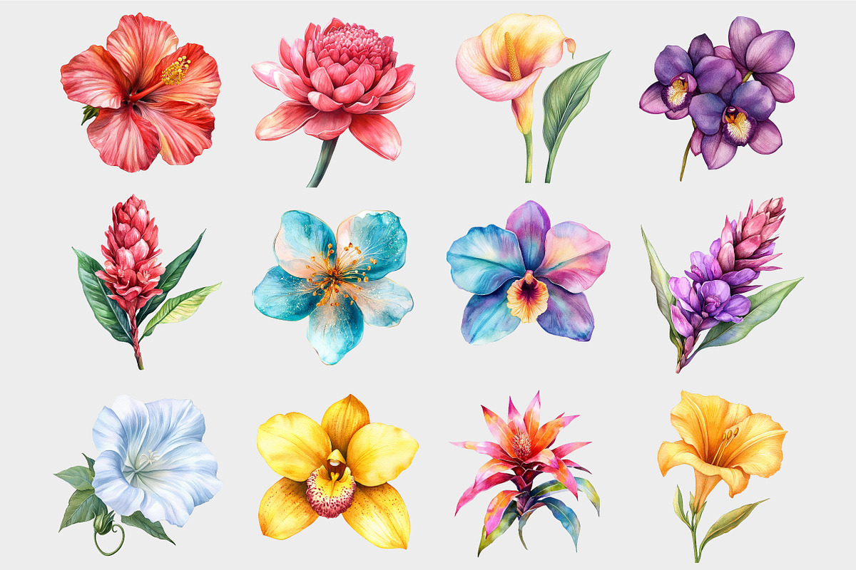 Watercolor Tropical Flowers Cipart, a Seasonal Illustration by Design Market (Photo 4 of 5)