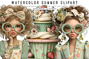 Watercolor Summer Clipart Set, an Illustration by SinaCreation (Thumbnail 1 of 9)