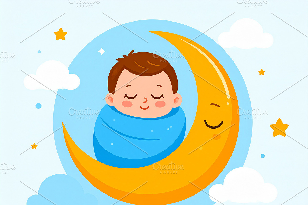 Minimal illustration of a sleeping baby wrapped in a soft blanke, a Person Illustration by DanFLCreativo