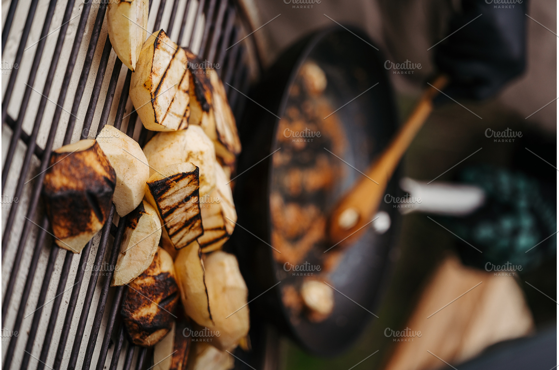 Grilling apples on outdoor BBQ for, a Nature Photo by HalfPoint