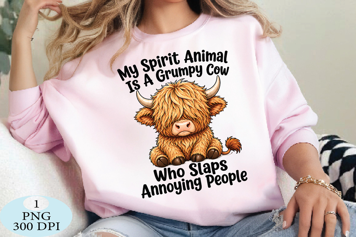 Funny Grumpy Highland Cow PNG, a Seasonal Illustration by Daily.Designs (Photo 3 of 5)