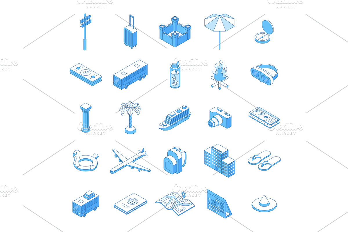 Isometric line journey icons, a Transportation Illustration by Valerie Bodnar
