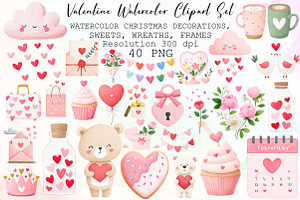 Valentine Watercolor Clipart Set, an Illustration by Sublimation Artist