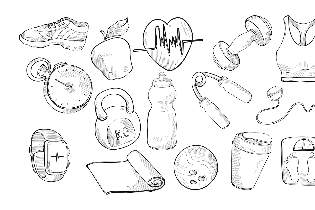 fitness handdrawn collection, an Object Graphic by nikagraphic