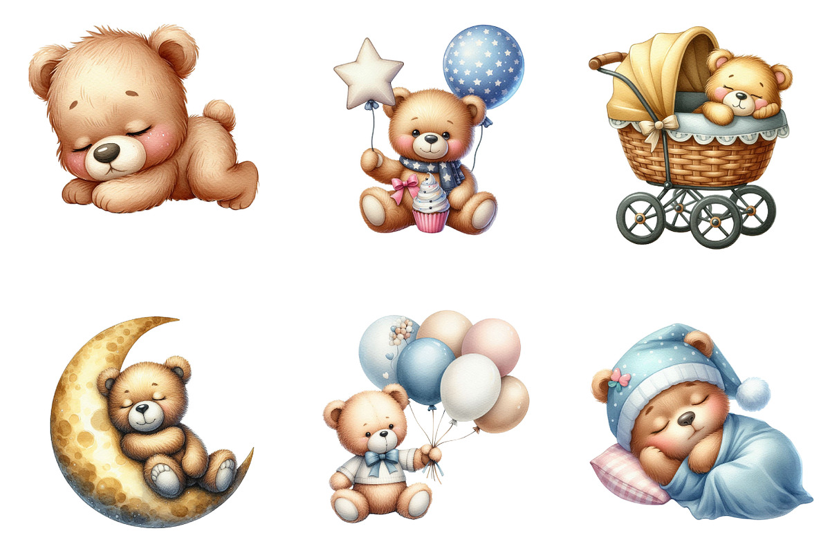 Teddy bear watercolor clipart, an Illustration by CreationArt (Photo 4 of 6)