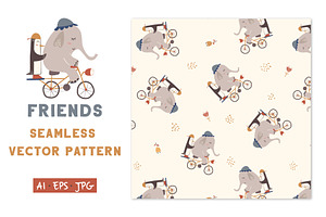 Elephant & Penguin seamless pattern
